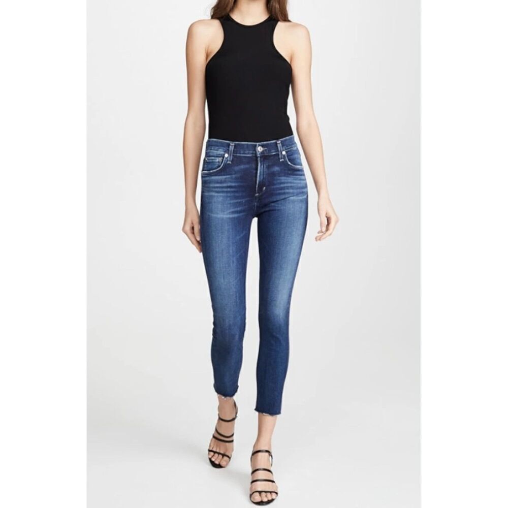 Agolde Women's Sophie High Rise Cropped Jeans Size 25 Skinny Stretch Raw Hem